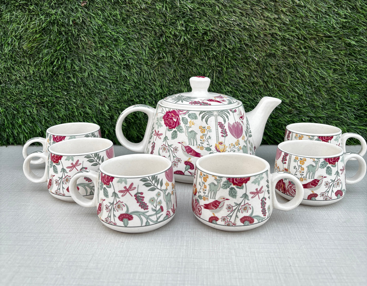 Rosewood Bloom Tea Set || Kettle with 6 Cups