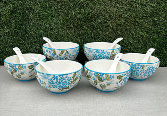 Azure Bloom Soup Bowl || Set of 6