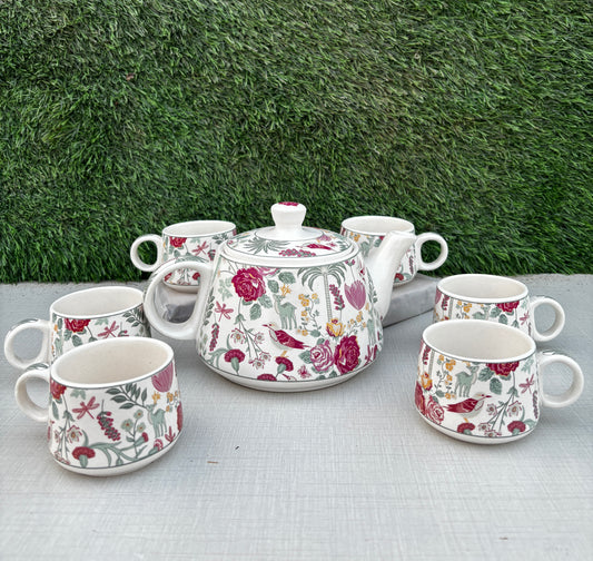 Rosewood Bloom Tea Set || Kettle with 6 Cups