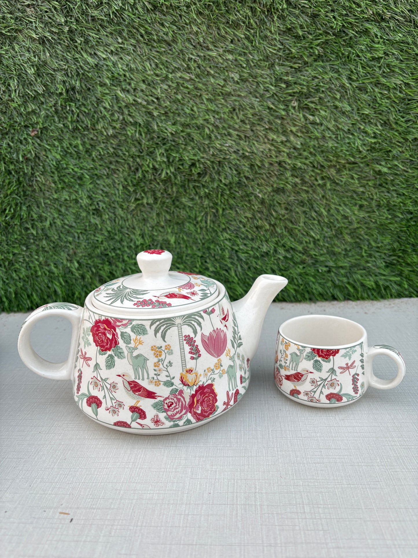 Rosewood Bloom Tea Set || Kettle with 6 Cups