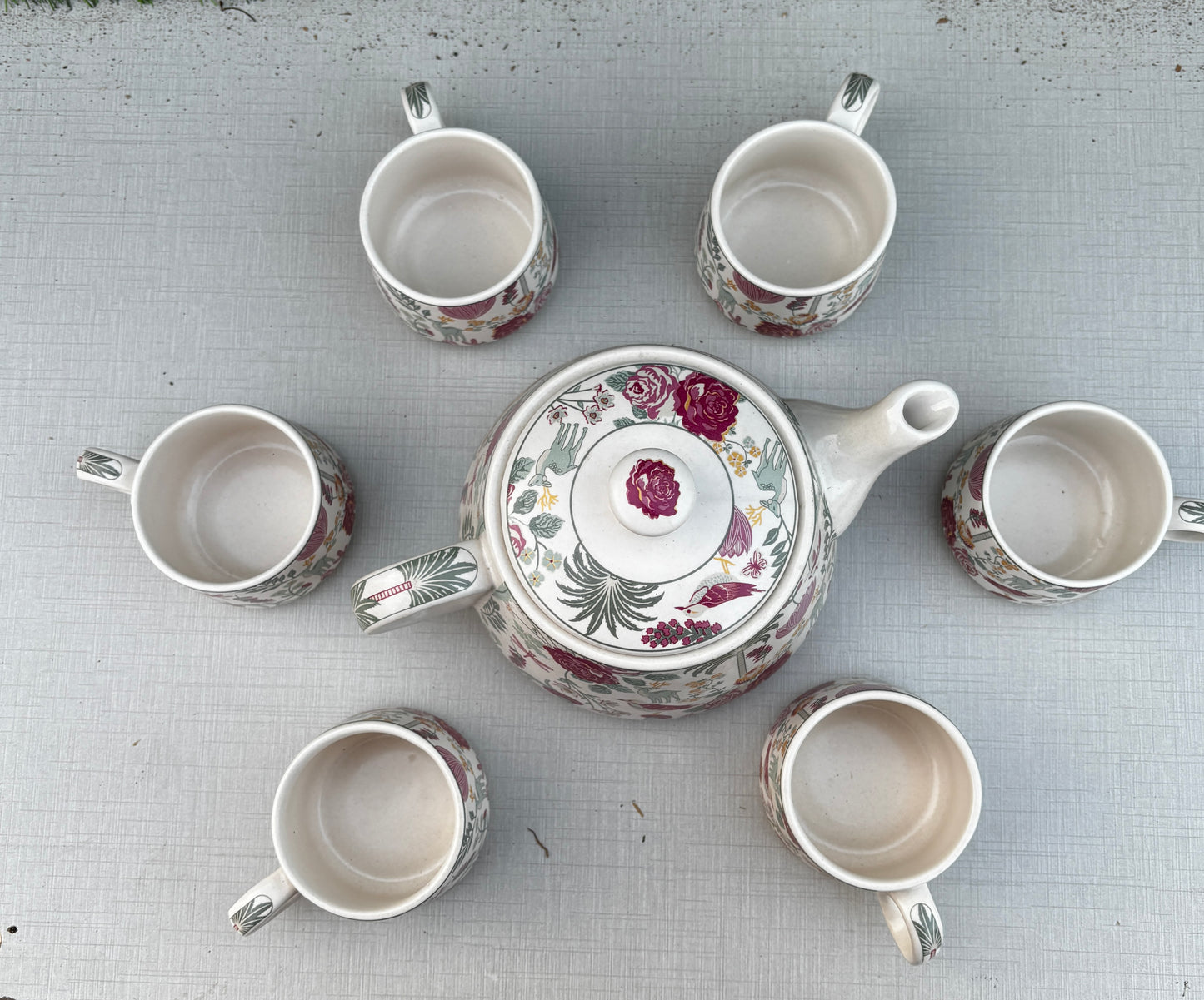 Rosewood Bloom Tea Set || Kettle with 6 Cups