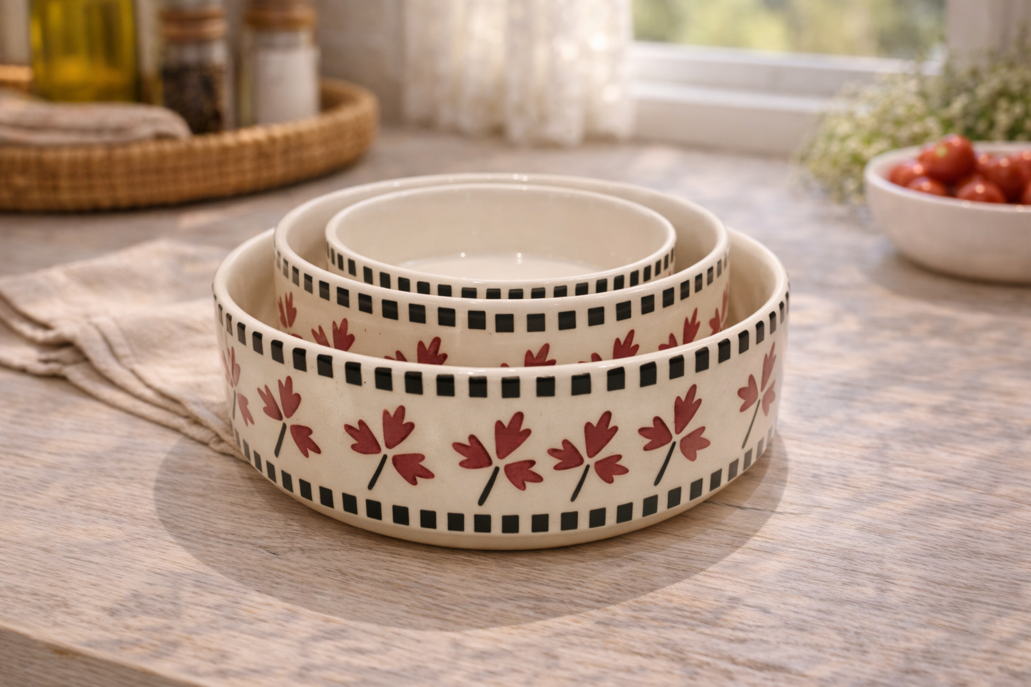 Maple Leaf Ceramic Bowls || Set of 3