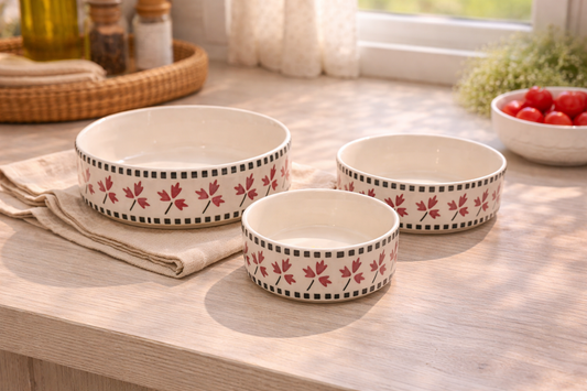Maple Leaf Ceramic Bowls || Set of 3
